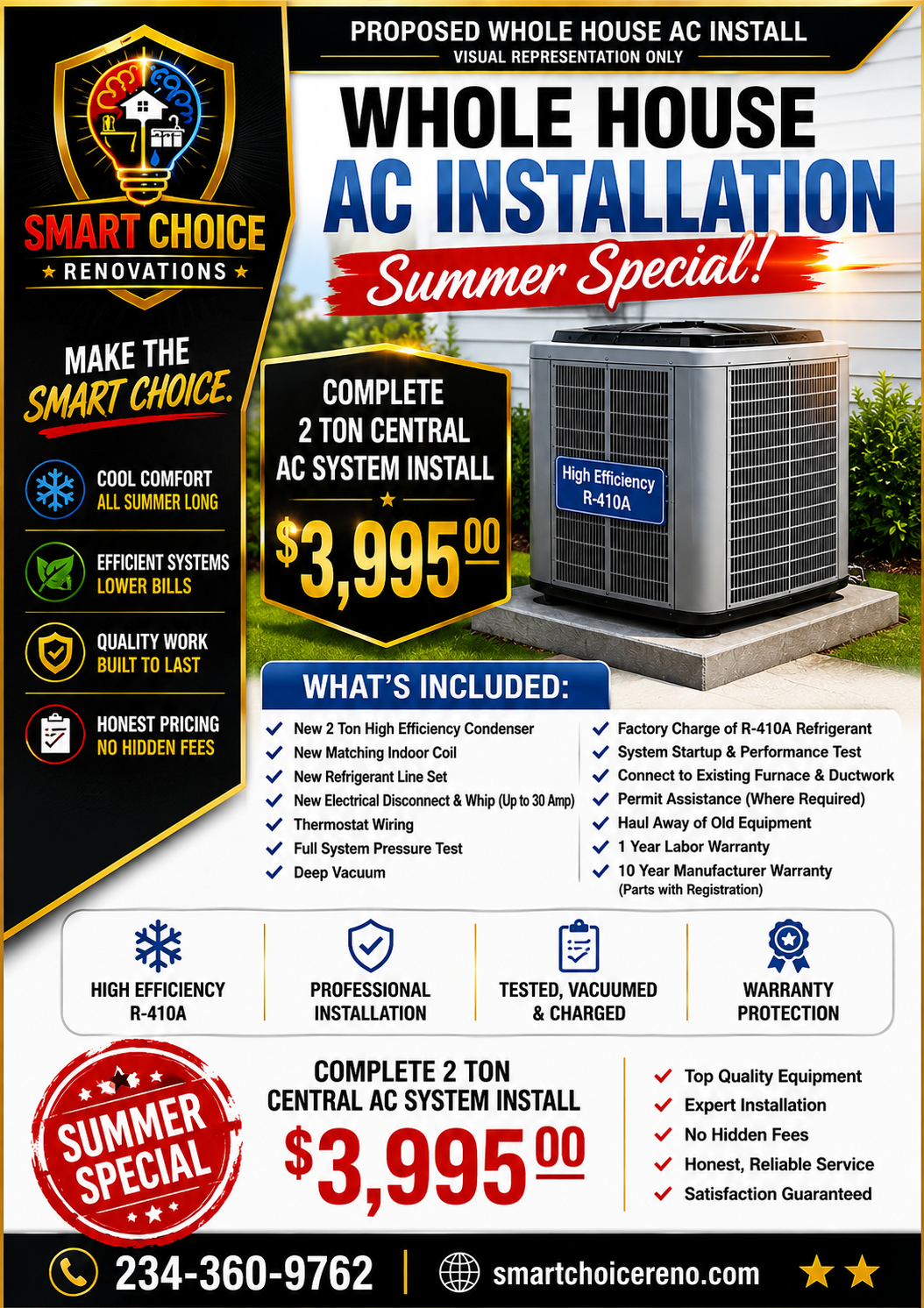 Smart Choice Renovations Whole House AC Installation Summer Special — Complete 2 Ton Central AC System Install for $3,995