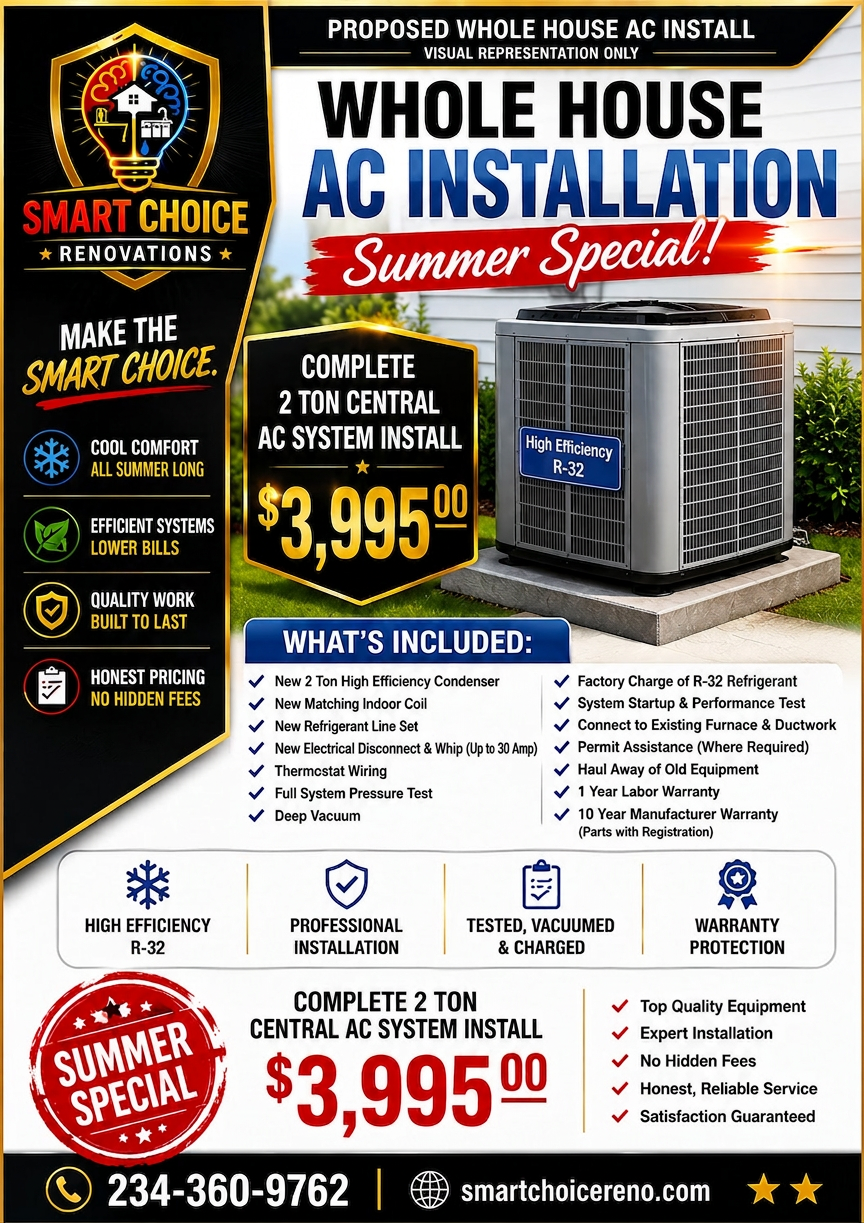Smart Choice Renovations Whole House AC Installation Summer Special — Complete 2 Ton Central AC System Install for $3,995